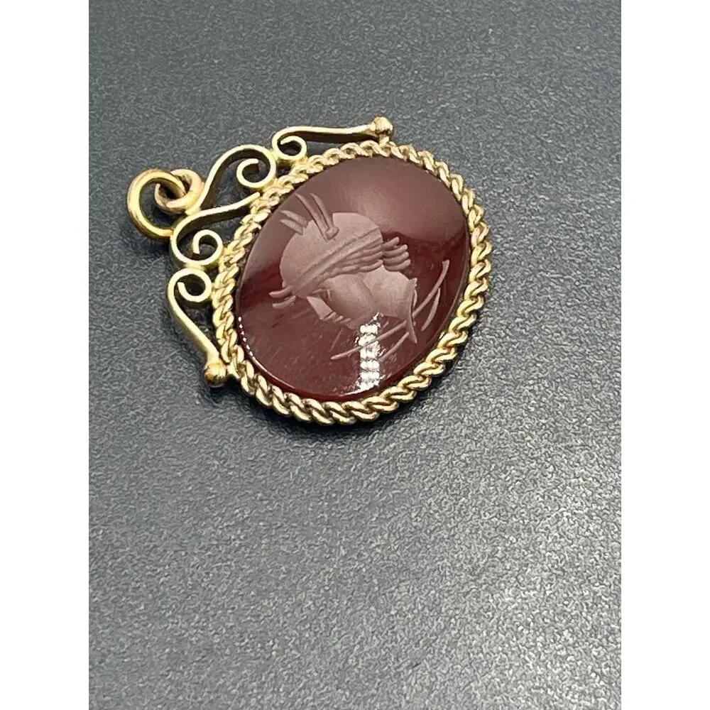 Antique Victorian Gold‎ Filled  Carnelian Intaglio Centurion Roman Pendant